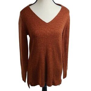 Merona Sweater Rust V Neck Knit Stretch Metallic Womens Size Small